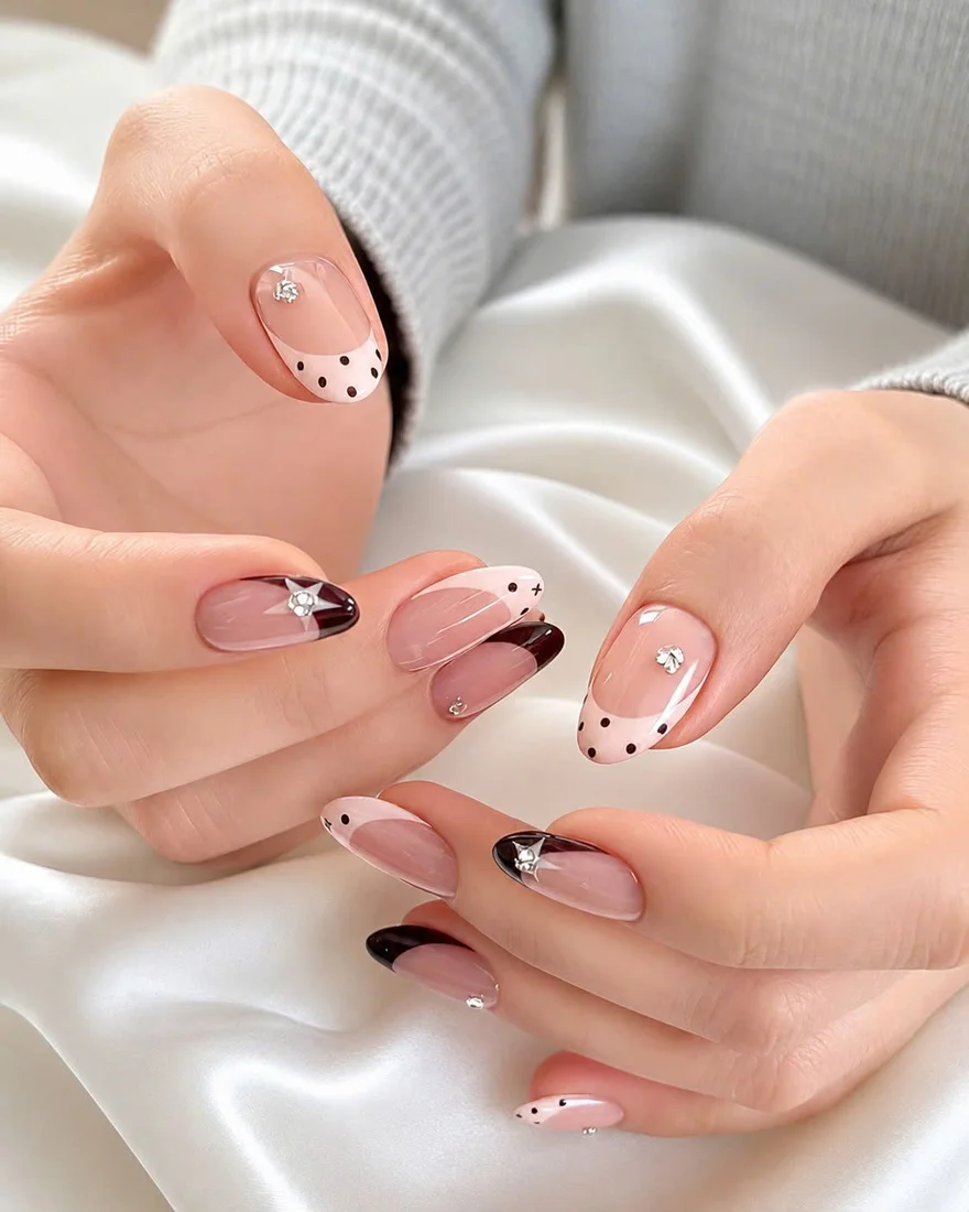 French tip nail art with rhinestones at Perfection Nail Spa VI Hamburg NY