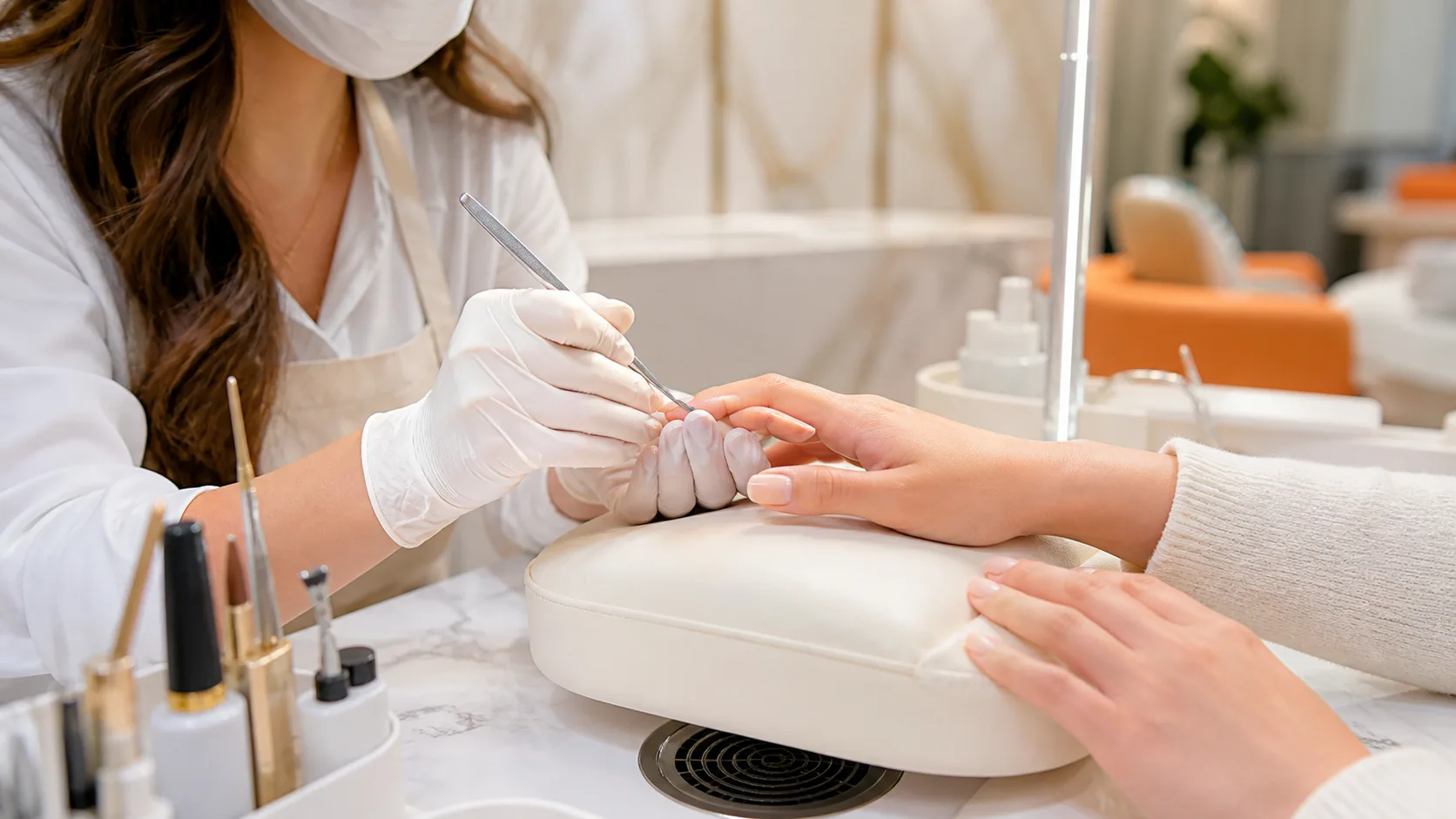 Professional manicure service in a clean luxury nail salon